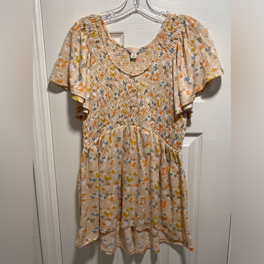Cato flowy top warm floral pattern, butterfly sleeves Small